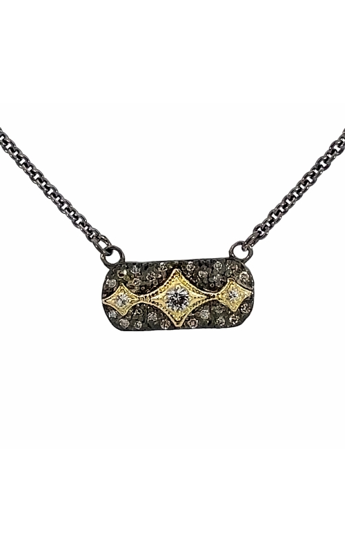 18K Yellow Gold and Blackened Sterling Silver (925) Gemstone and Diamond Necklace