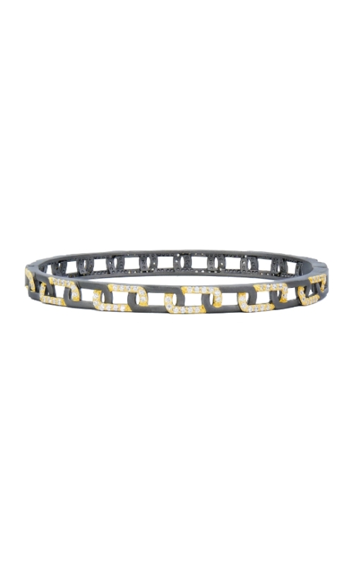 Sterling Silver (925), 14K Yellow Gold Plated and Black Rhodium Bangle and Chain Bracelet