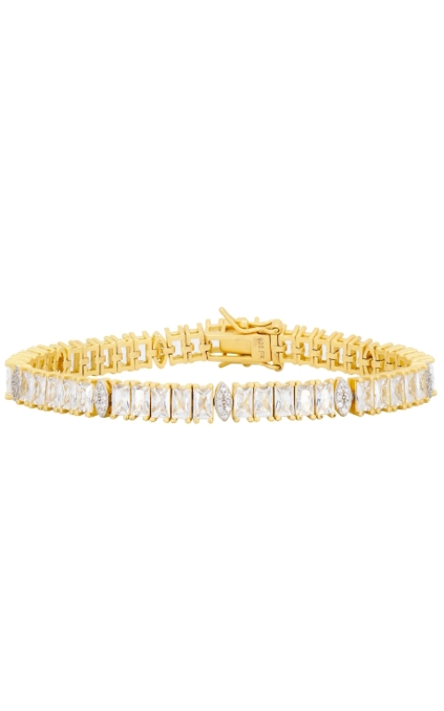 Sterling Silver (925) and 14K Yellow Gold Tennis and Station Bracelet