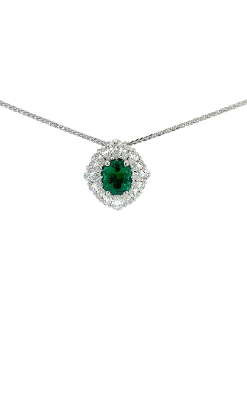 Platinum Gemstone, Halo and Pendant Necklace