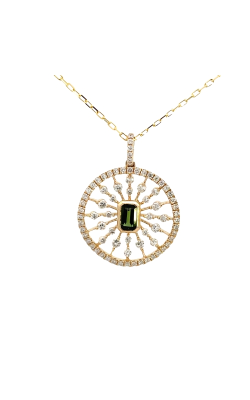 14K Yellow Gold Gemstone and Halo Necklace