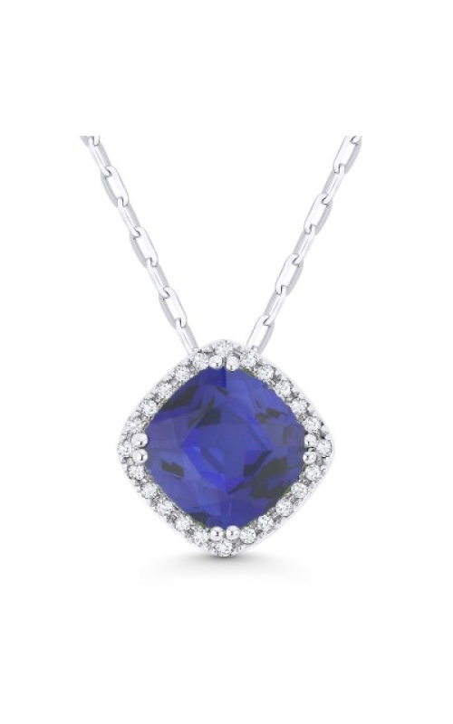 14K White Gold Gemstone and Halo Necklace